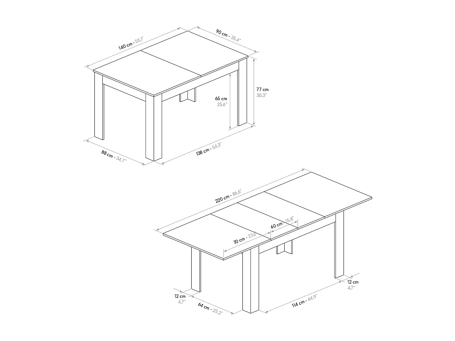 Table en bois finition orme perlé, extensible 140×90 cm - 220×90 cm - LIPARI