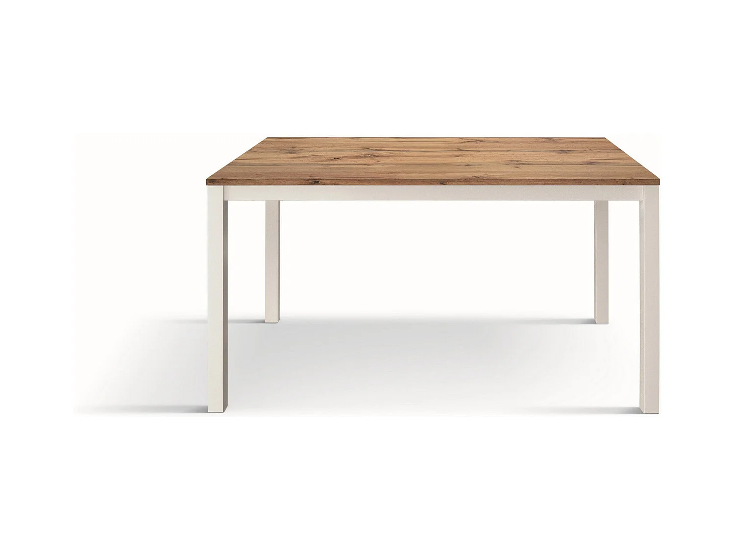 Table en bois, effet chêne, base blanche, ext.120x80-170x80cm - TROPEA
