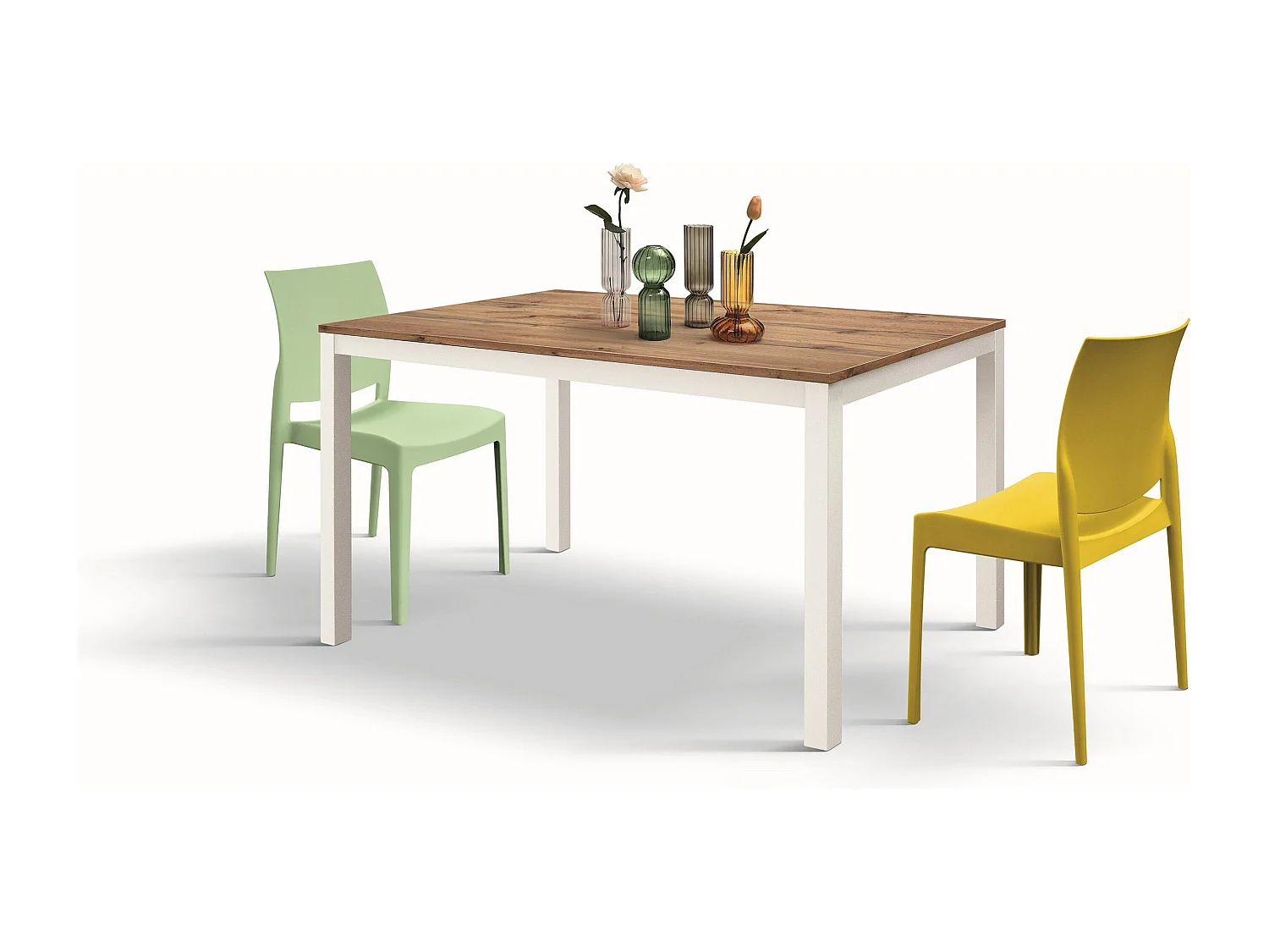 Tavolo in legno, effetto rovere, base bianca, allung.120x80-170x80cm - TROPEA