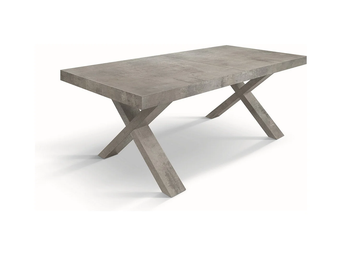 Cementgrijze houten tafel, X-vormige poten, 180x90-260x90cm - AMALFI