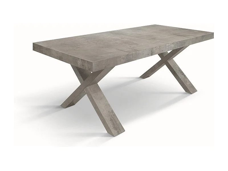 Mesa de madera gris cemento, patas en forma de X, 180x90-260x90cm - AMALFI