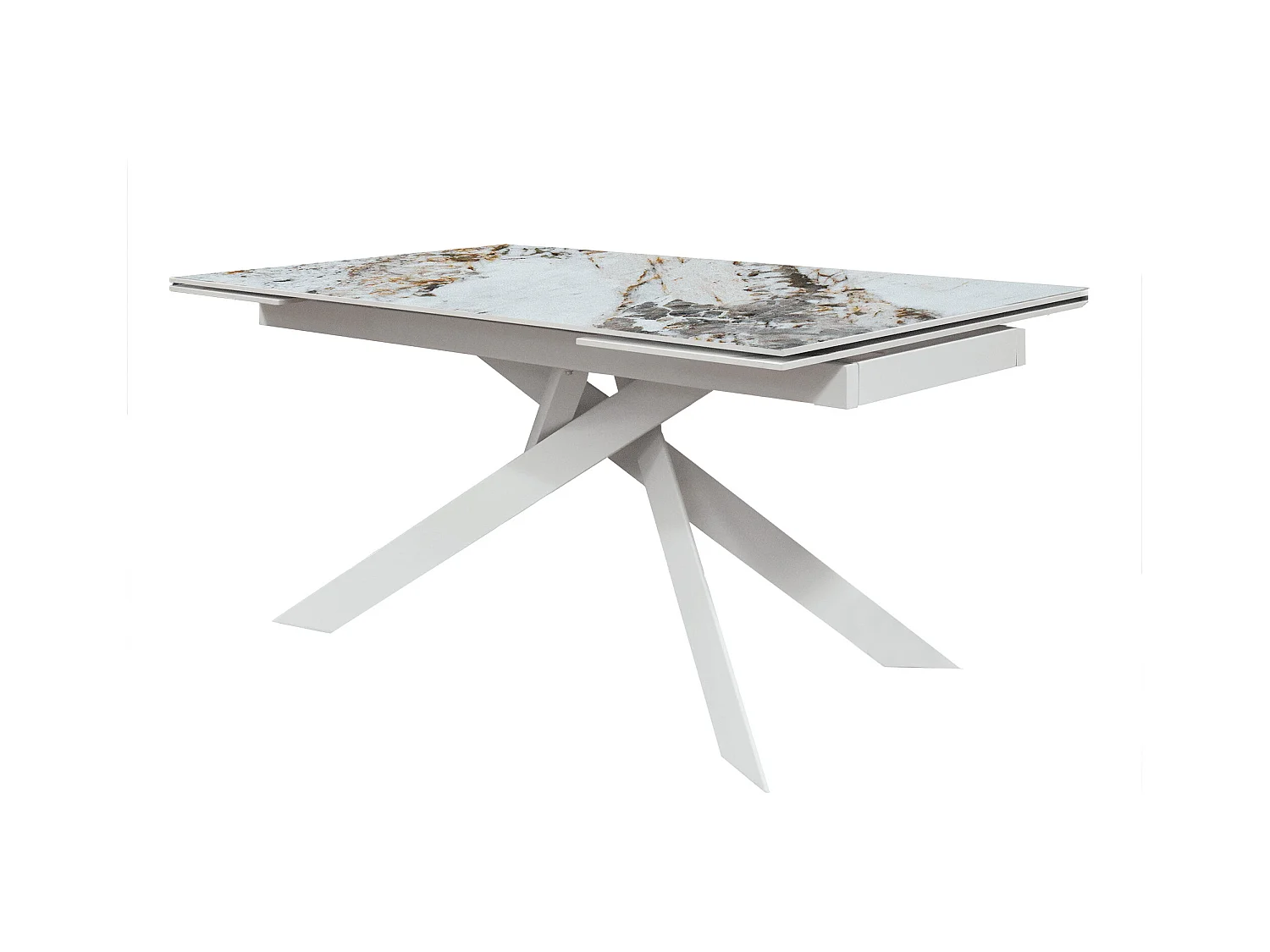 Keramische tafel met marmereffect, wit metaal, uitschuifbaar 160x90 - BEVERLY HILLS