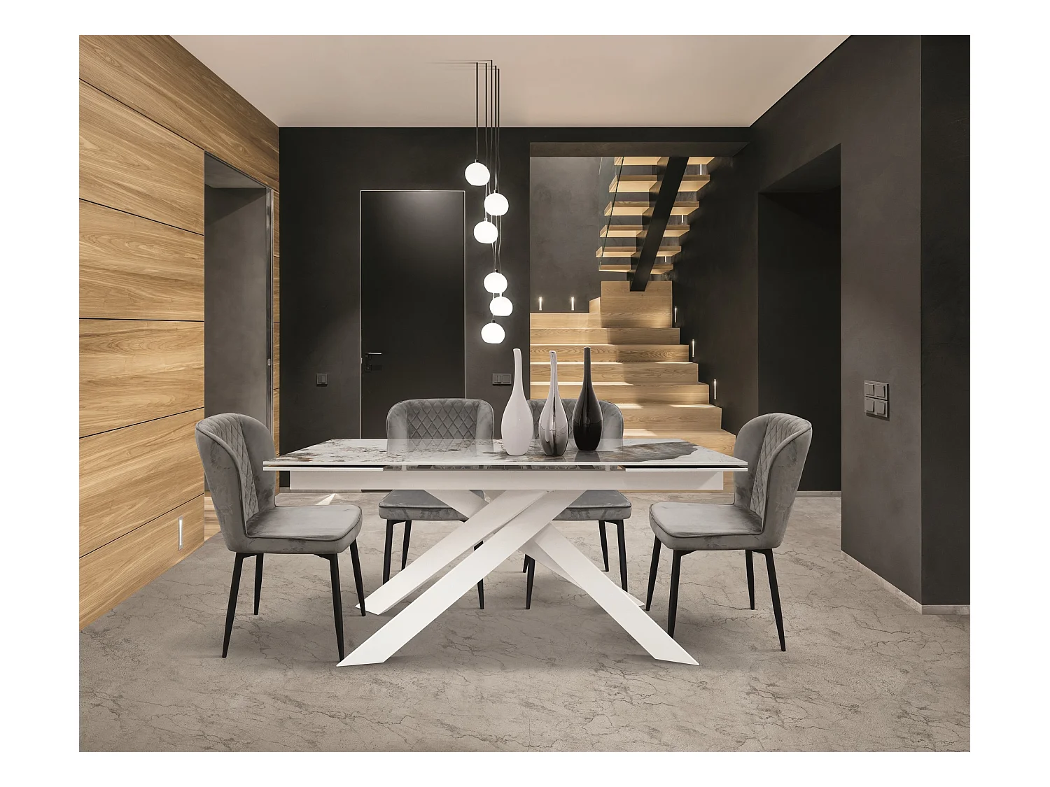 Keramische tafel met marmereffect, wit metaal, uitschuifbaar 160x90 - BEVERLY HILLS