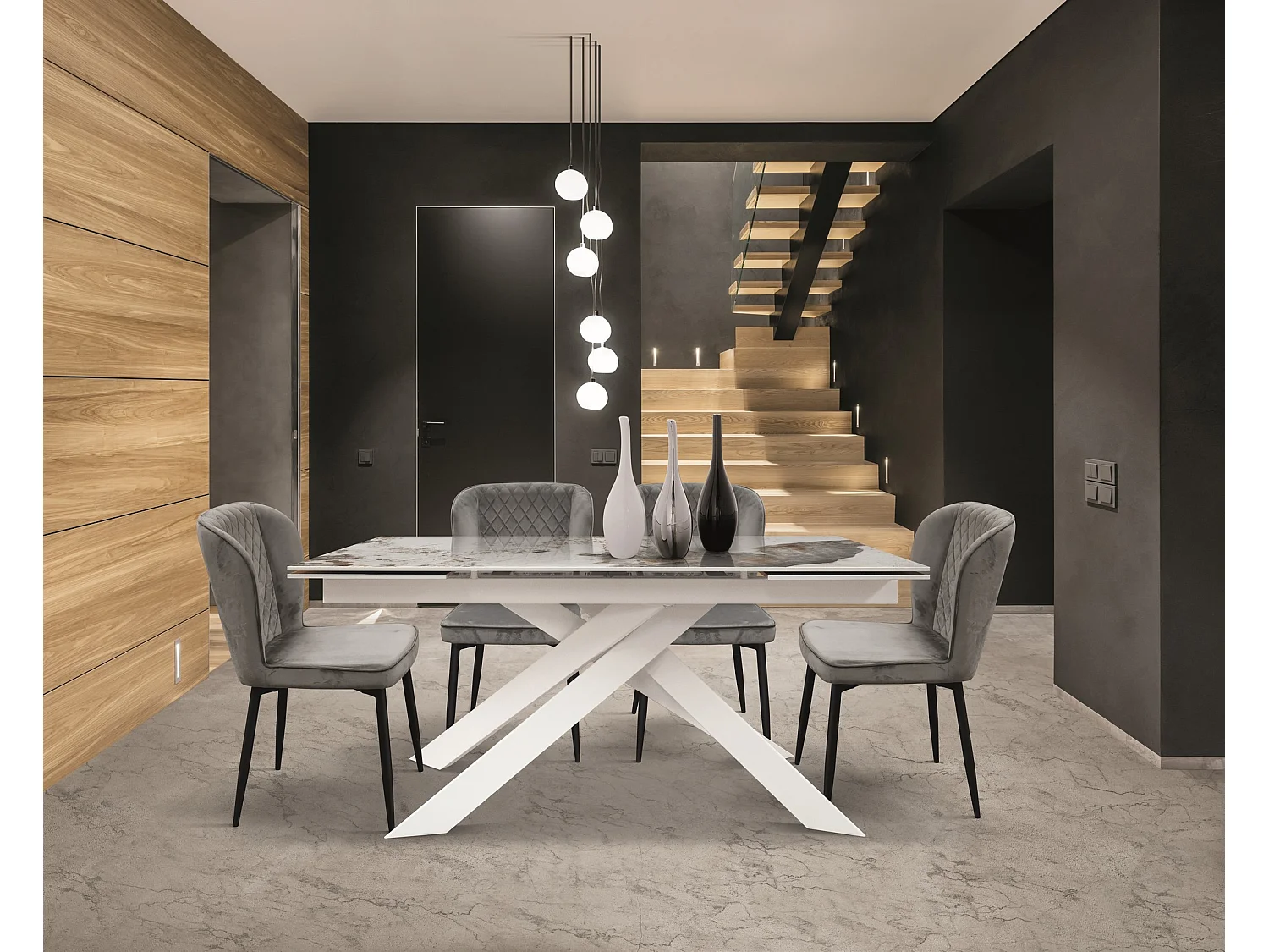 Table en vitrocéramique effet marbre, métal blanc, extensible 160x90 - BEVERLY HILLS