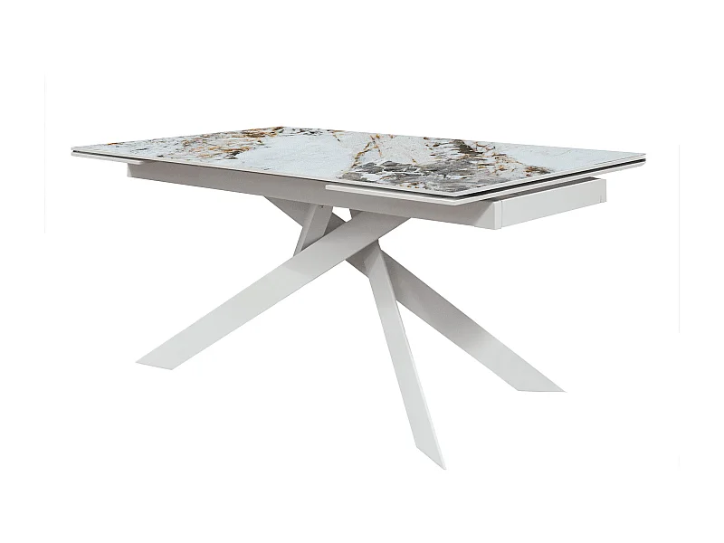 Glaskeramiktisch mit Marmoreffekt, weißes Metall, ausziehbar 160x90 - BEVERLY HILLS