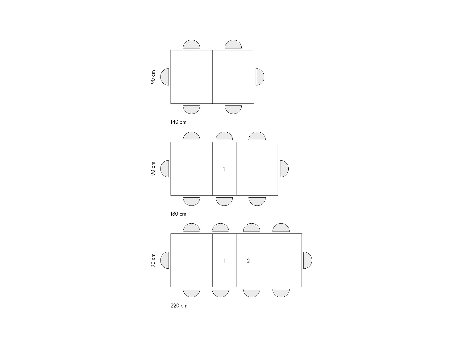 Drewniany stół, efekt dębu, antracytowa podstawa, długość 140x90-220x90cm - CARRARA