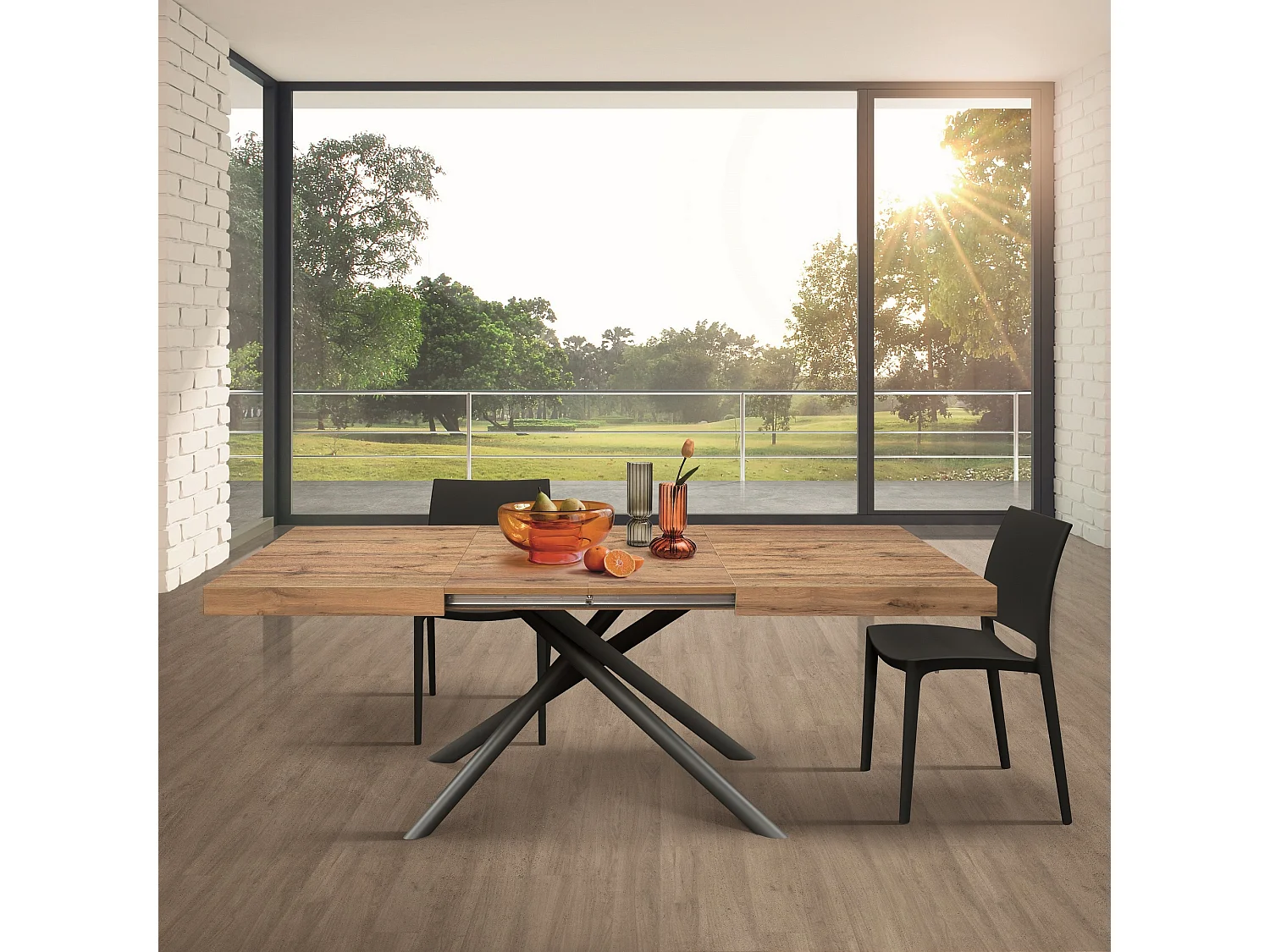 Holztisch, Eiche-Effekt, anthrazitfarbenes Gestell, Länge 140x90-220x90cm - CARRARA