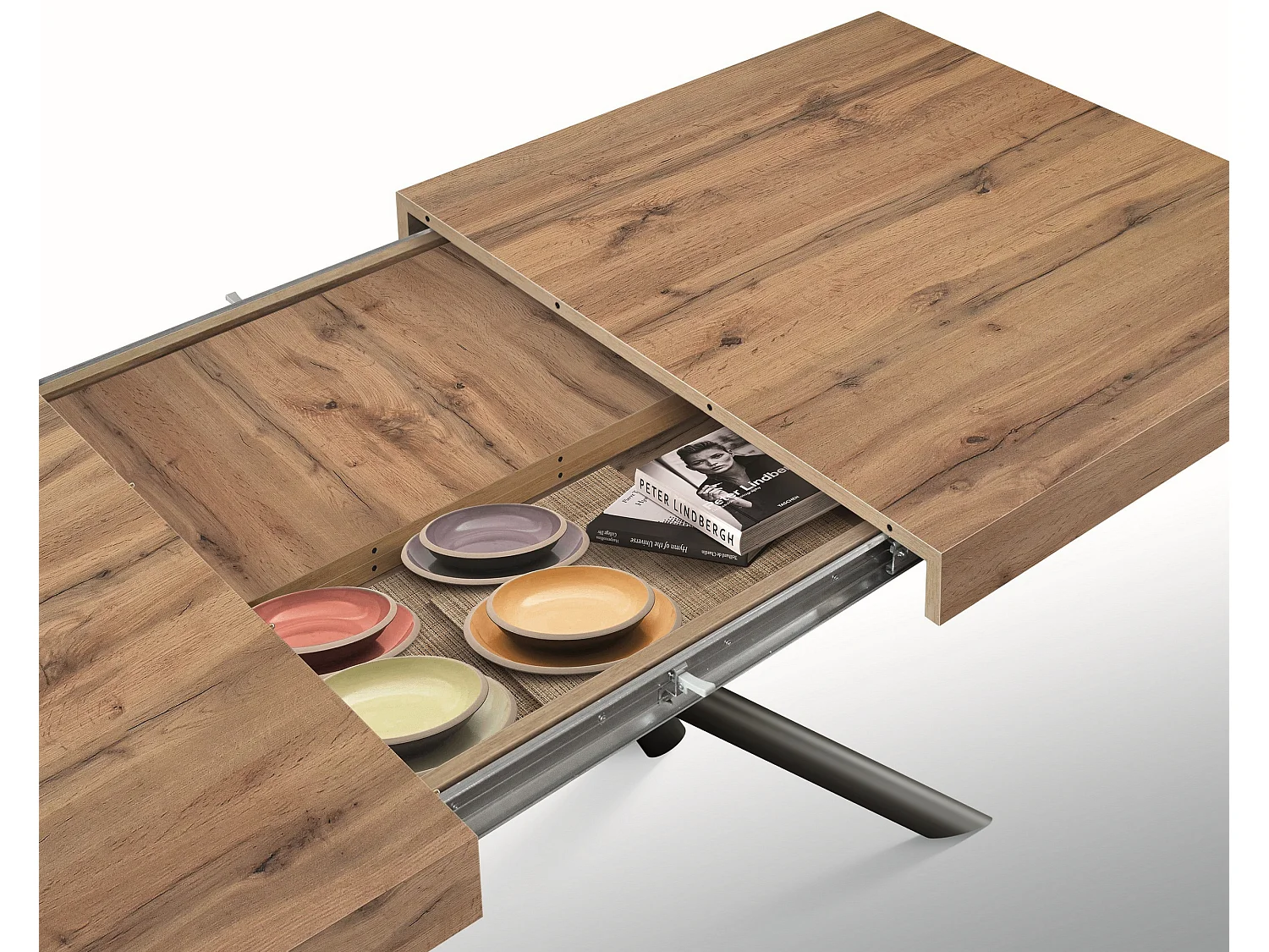 Holztisch, Eiche-Effekt, anthrazitfarbenes Gestell, Länge 140x90-220x90cm - CARRARA