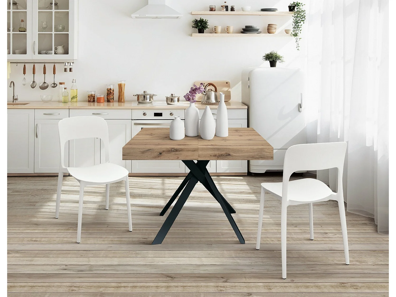 Rustykalny stół z drewna dębowego, antracytowe metalowe nogi 95x90-145x90cm - FORTE DEI MARMI