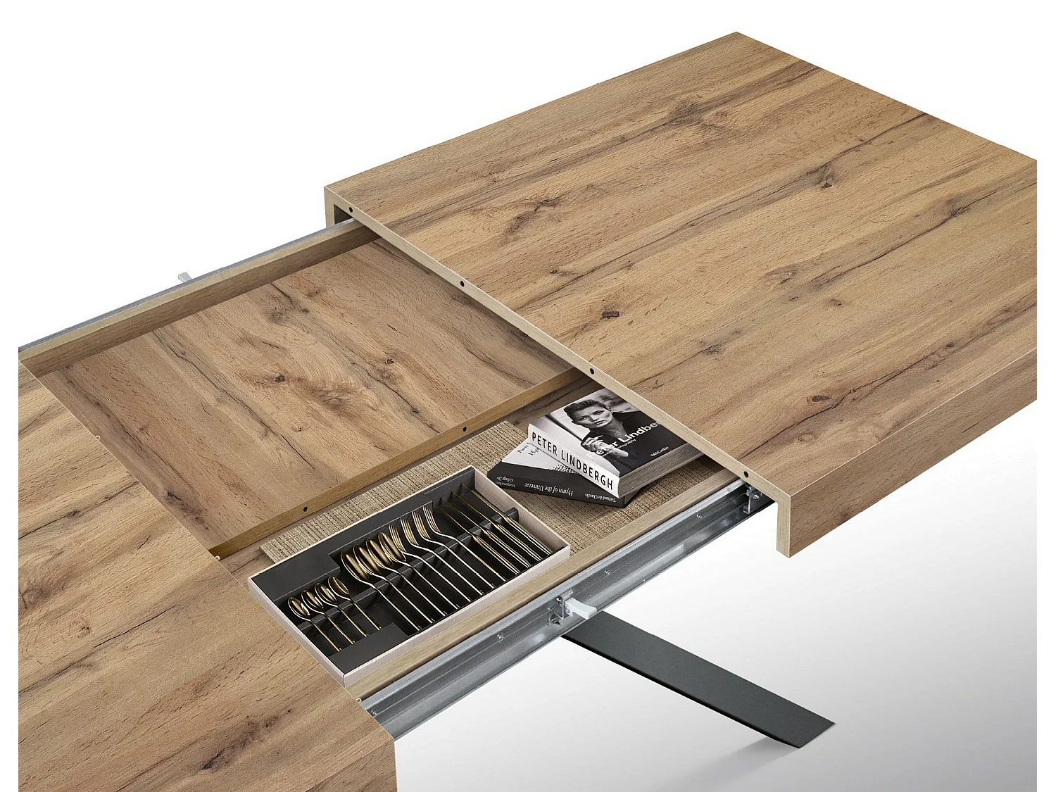 Rustykalny stół z drewna dębowego, antracytowe metalowe nogi 95x90-145x90cm - FORTE DEI MARMI