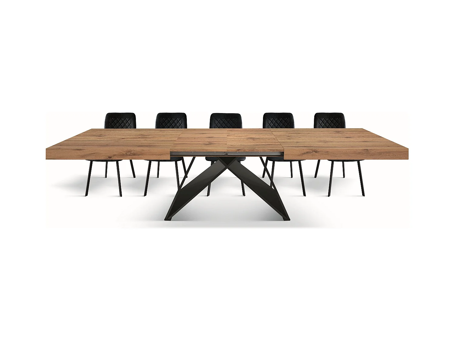 Table en bois, effet chêne, base anthracite, ext.180×90-260×90cm - VULCANO