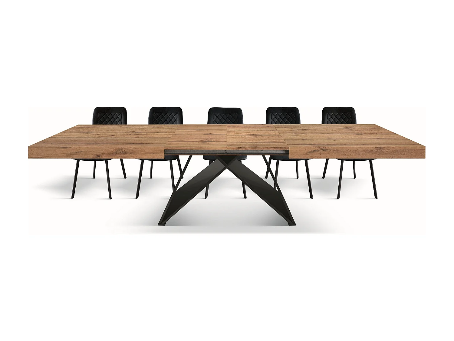 Holztisch, Eiche-Effekt, anthrazitfarbenes Gestell, 180×90-260×90cm - VULCANO