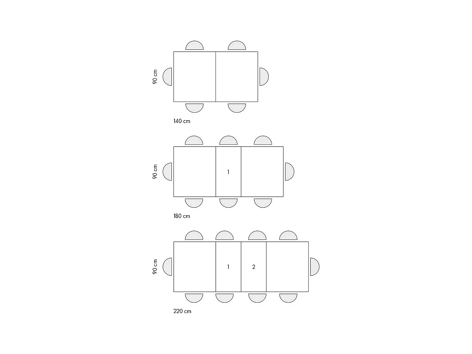 Holztisch, betongrau, anthrazitfarbenes Untergestell, Länge 140×90-220×90cm - CINQUALE