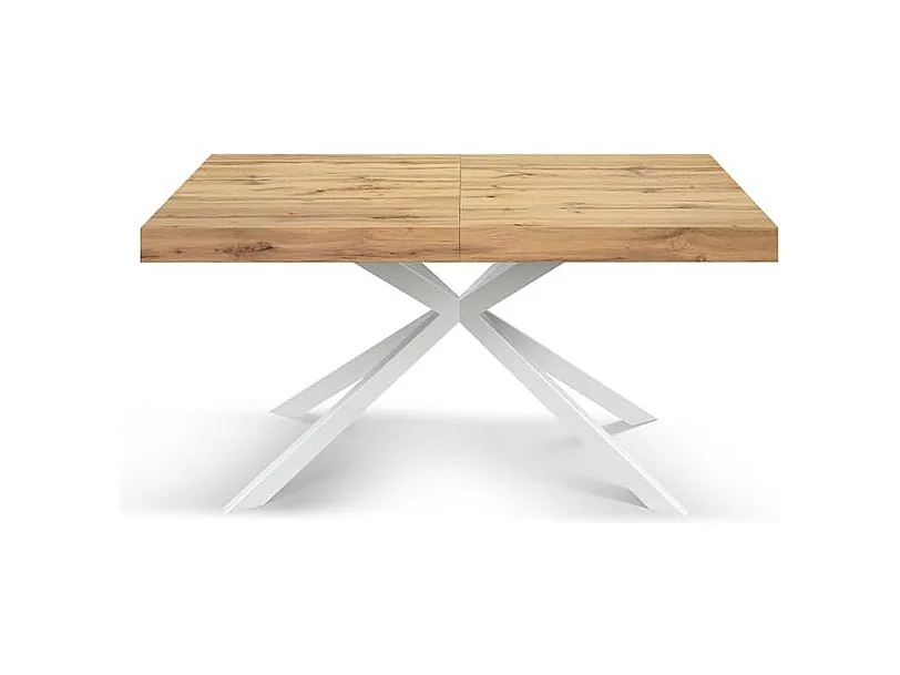 Holztisch, Ausführung Eiche, weißes X-Fußkreuz, ausziehbar 160x90 - CAMAIORE