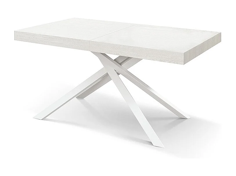 Tavolo in legno, finitura bianca, base bianca, allungabile 140x90 - FORTE DEI MARMI