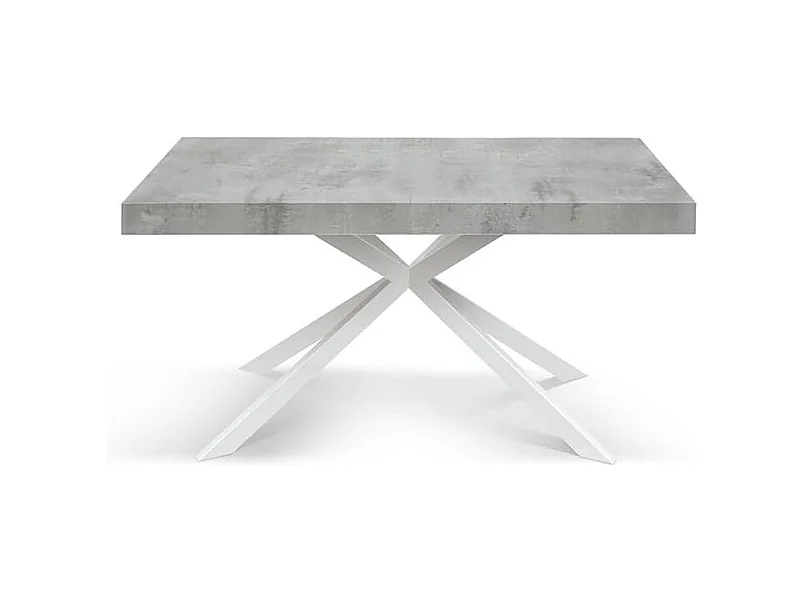 Tavolo legno, finitura  cemento,base X bianco, allungabile 160x90 - CAMAIORE