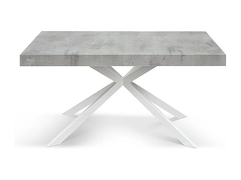 Table en bois, finition ciment, base X blanche, extensible 160x90 - CAMAIORE