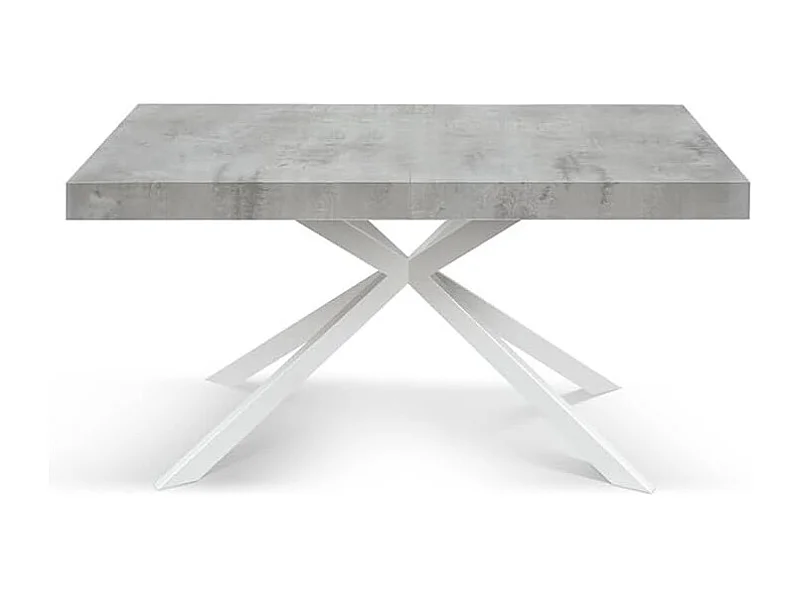 Tavolo legno, finitura  cemento,base X bianco, allungabile 160x90 - CAMAIORE