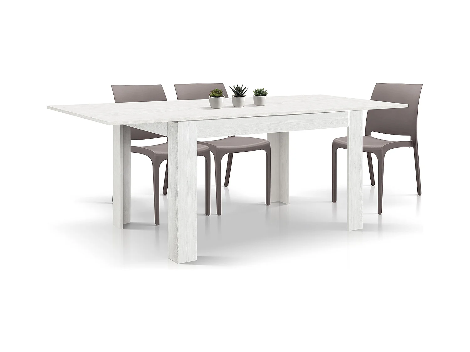 Table en bois, finition blanche, base blanche, extensible 140×90-220×90 - LIPARI