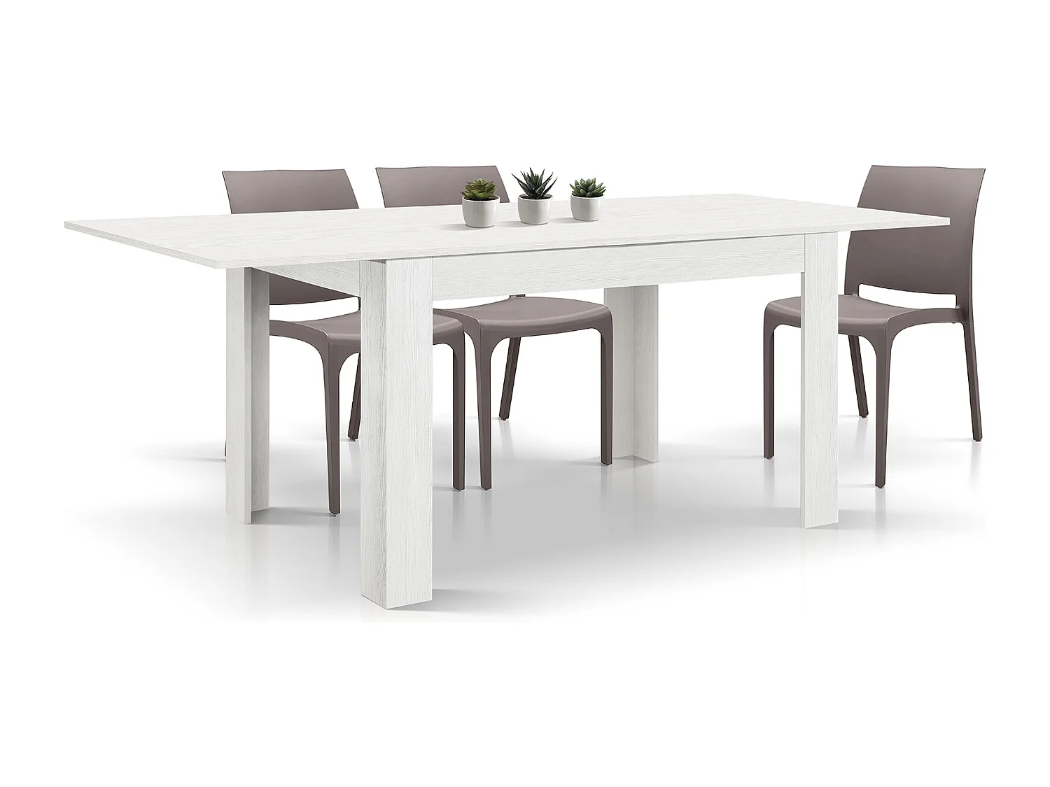 Table en bois, finition blanche, base blanche, extensible 140×90-220×90 - LIPARI