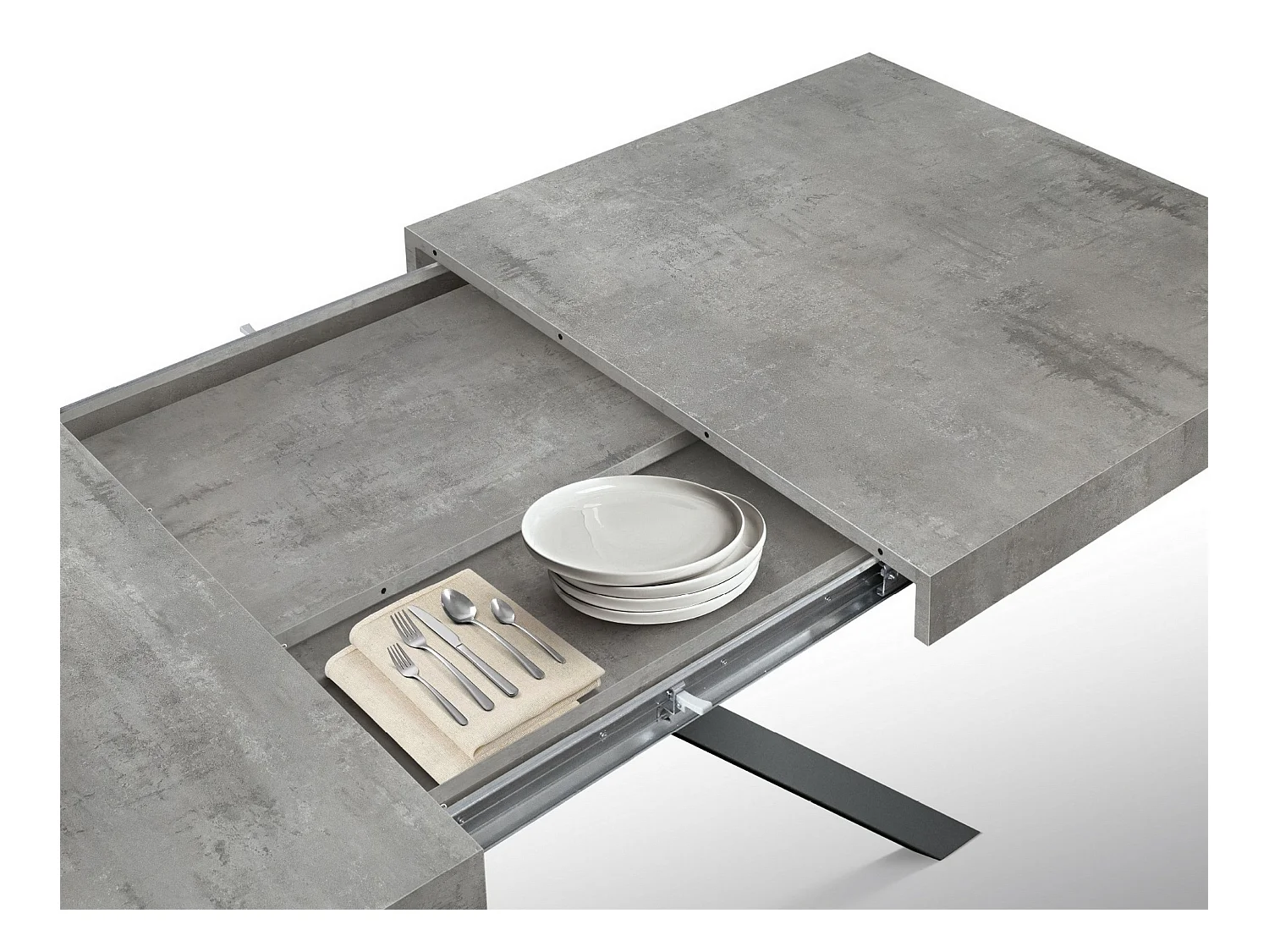 Tavolo legno grigio cemento, gambe metallo antracite 95x90-145x90cm - FORTE DEI MARMI