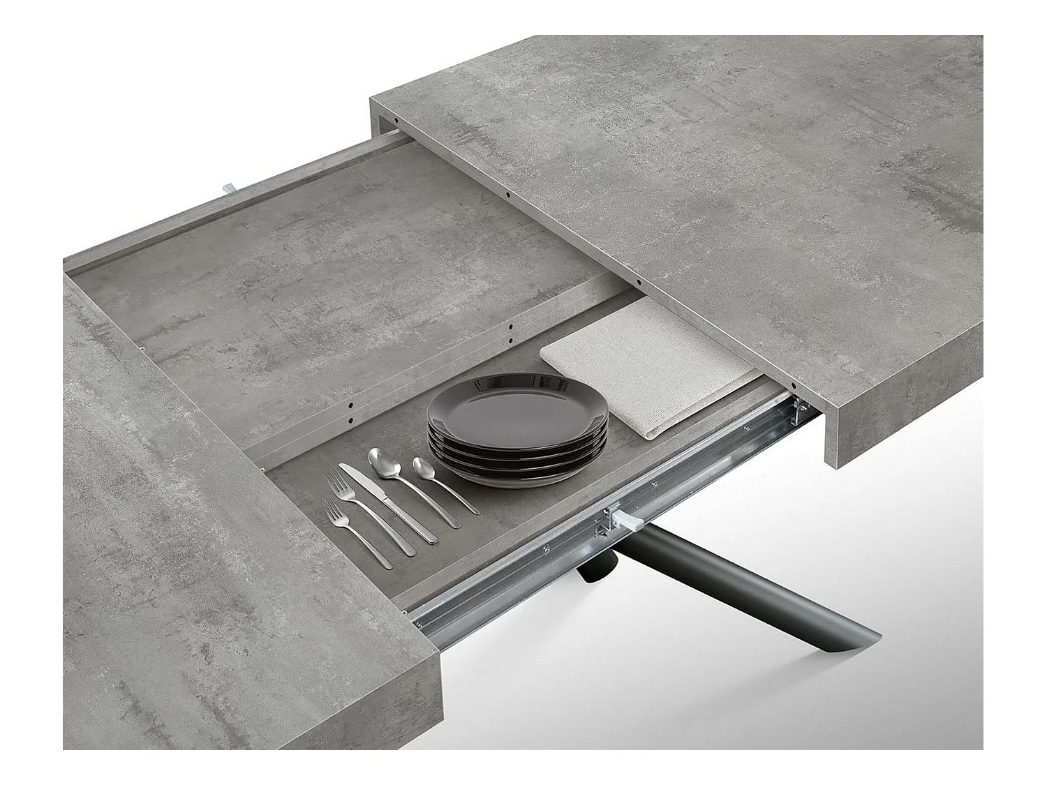 Table en bois, gris ciment, base anthracite, 140x90-220x90cm - CARRARA