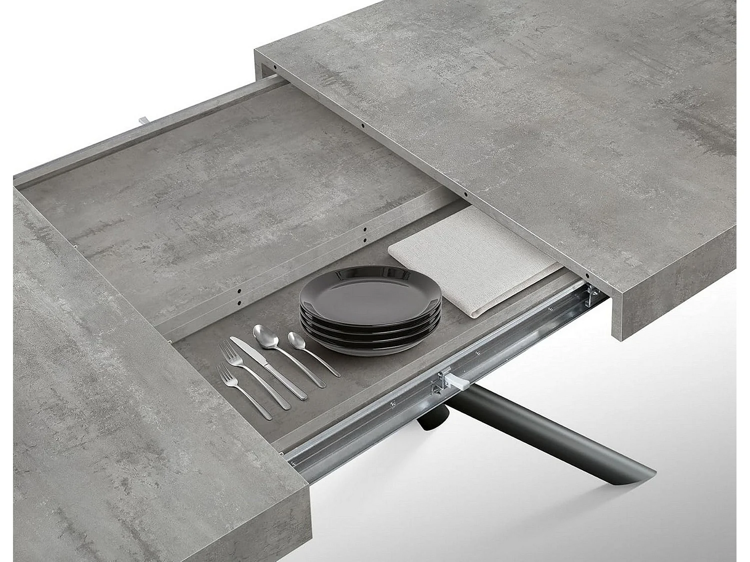 Table en bois, gris ciment, base anthracite, 140x90-220x90cm - CARRARA