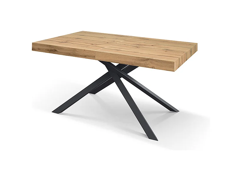 Table en bois, finition chêne, base anthracite, extensible 140x90 - FORTE DEI MARMI