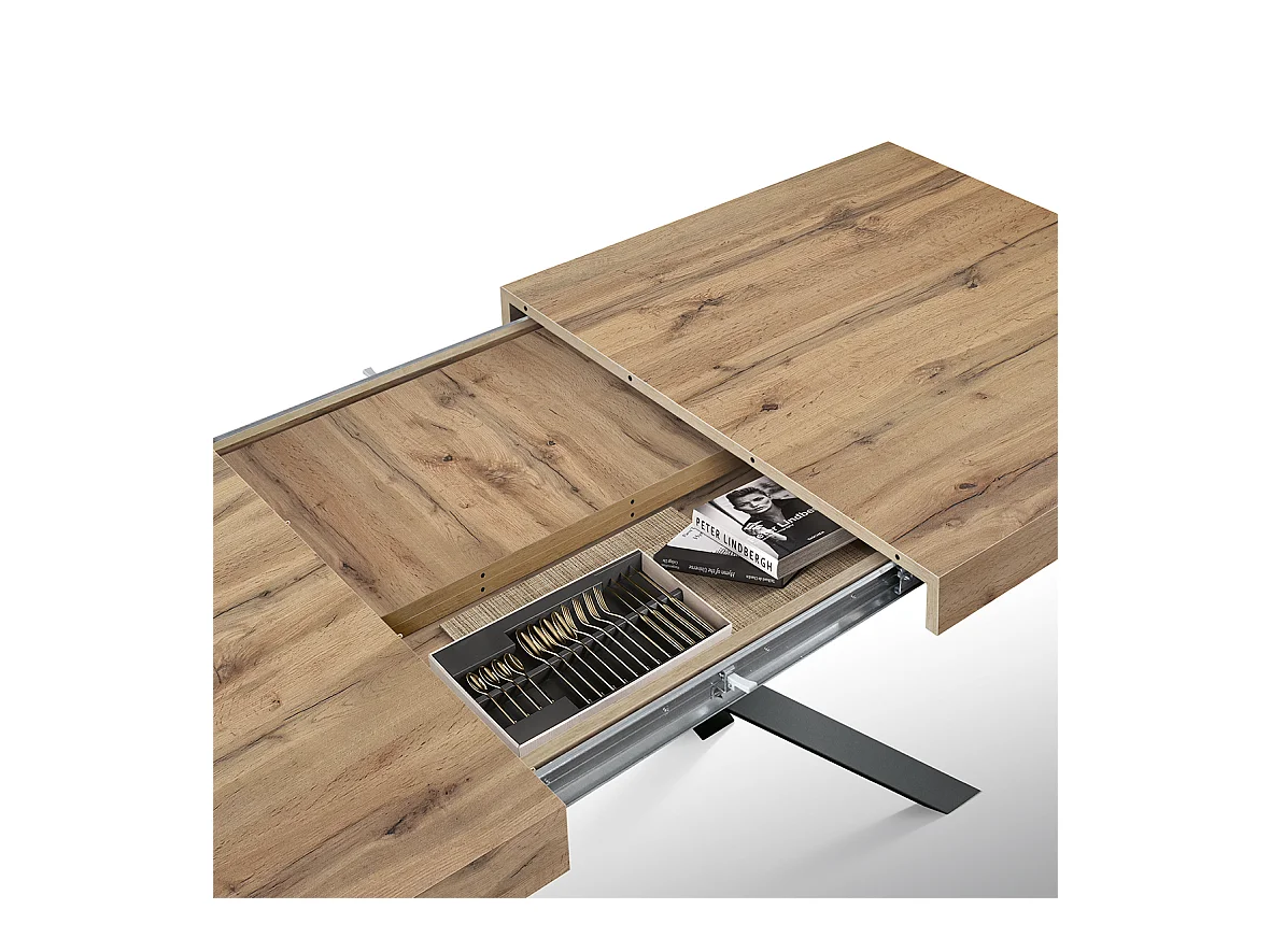 Table en bois, finition chêne, base anthracite, extensible 140x90 - FORTE DEI MARMI