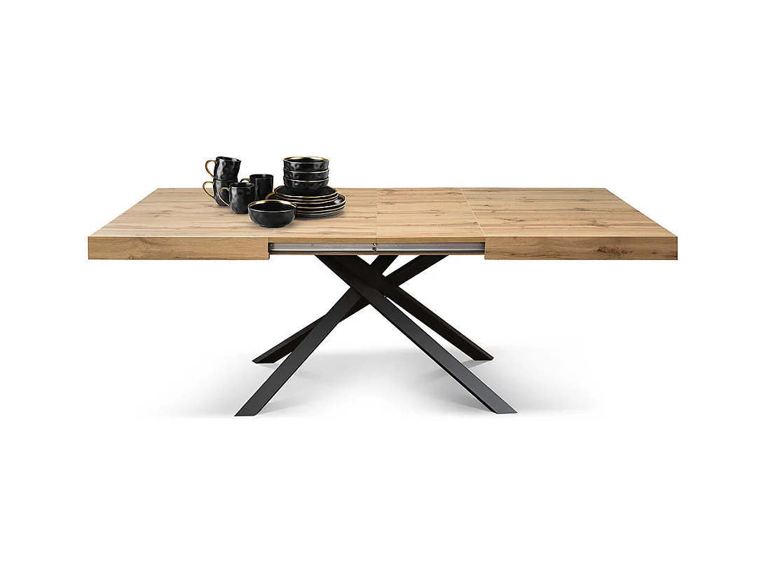 Table en bois, finition chêne, base anthracite, extensible 140x90 - FORTE DEI MARMI