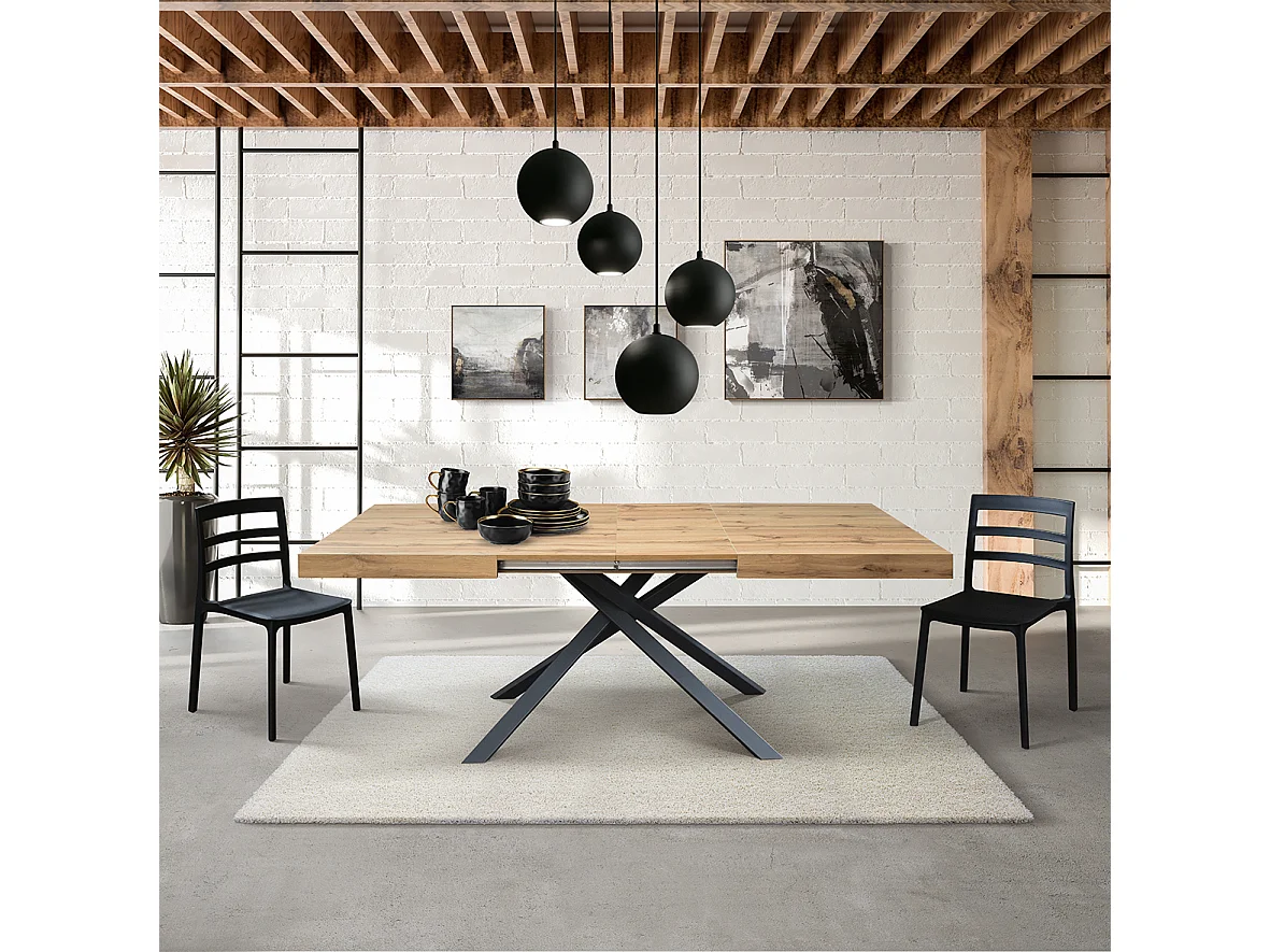 Mesa de madeira, acabamento em carvalho, base antracite, extensível 140x90 - FORTE DEI MARMI