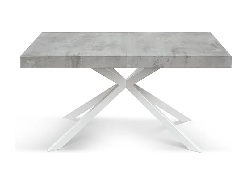 Holztisch, zementiert, weißes X-Fußkreuz, ausziehbar 140x90 - CAMAIORE