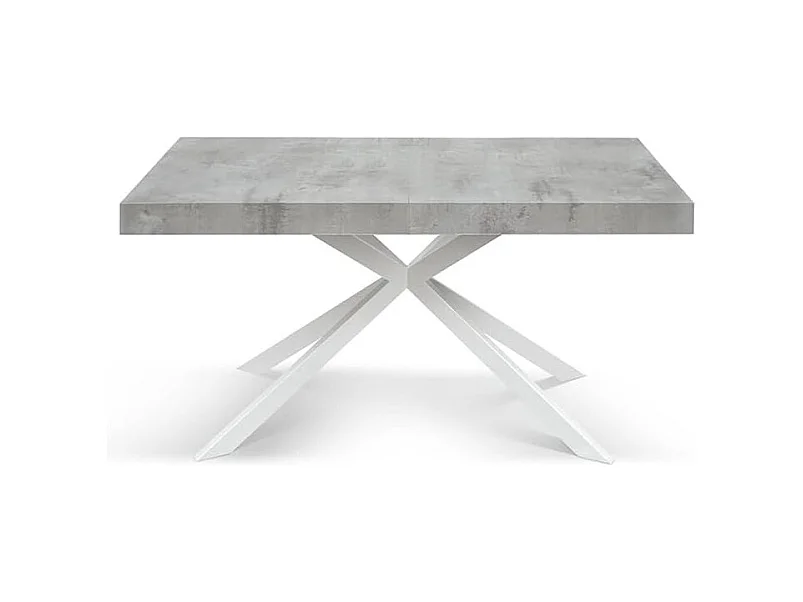 Tavolo legno, finitura  cemento,base X bianco, allungabile 140x90 - CAMAIORE