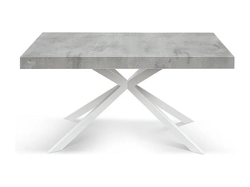 Houten tafel, afwerking cement, onderstel wit X, uitschuifbaar 140x90 - CAMAIORE