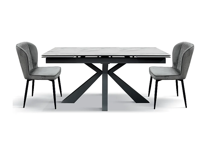 Stół szklano-ceramiczny z efektem marmuru, antracytowa podstawa, rozkładany 160x90 - BEVERLY HILLS