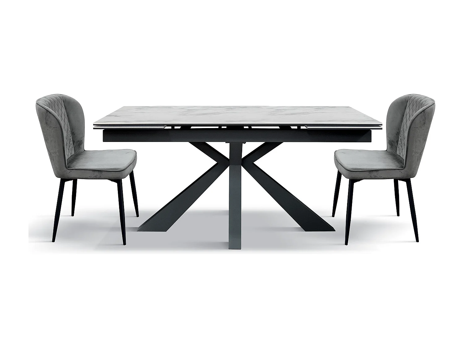 Mesa de vitrocerâmica com efeito mármore, base antracite, extensível 160x90 - BEVERLY HILLS