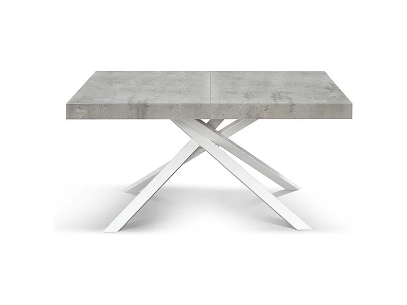 Houten tafel, cementgrijs afgewerkt, wit onderstel, uitschuifbaar 140x90 - FORTE DEI MARMI