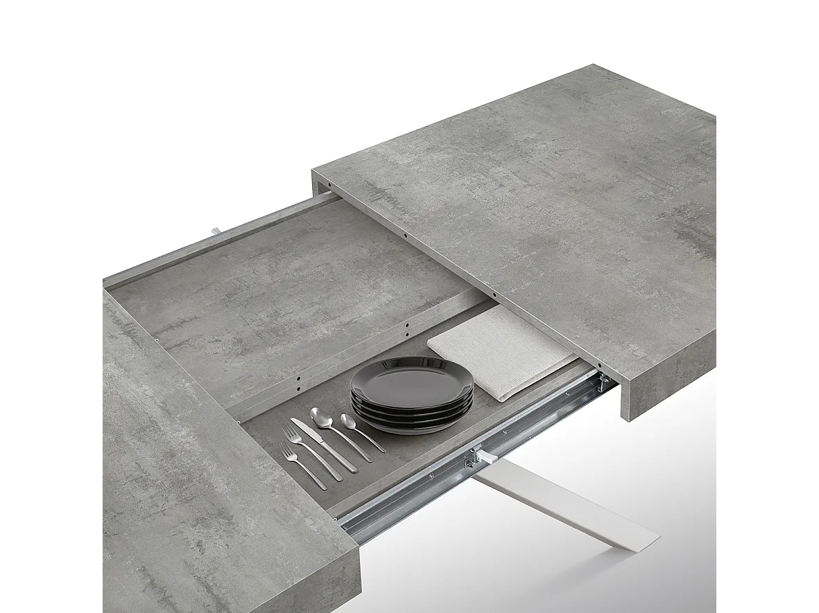 Table en bois, finition gris ciment, base blanche, extensible 140x90 - FORTE DEI MARMI