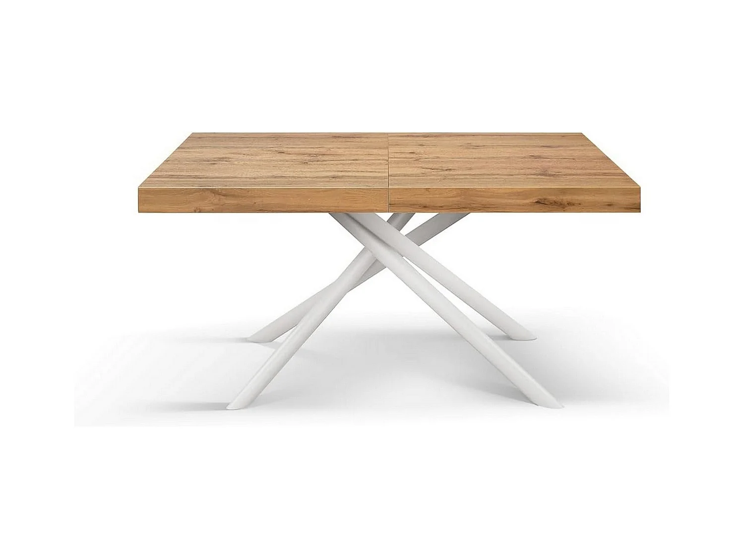 Table en bois, effet chêne, base blanche, ext.160x90-240x90cm - CARRARA