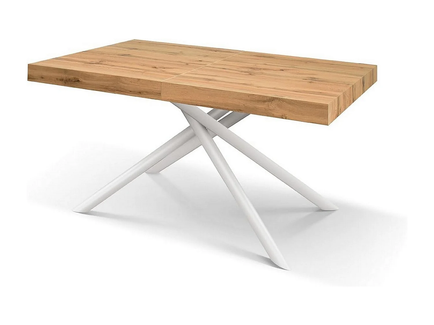 Holztisch, Eiche-Effekt, weißes Gestell, 160x90-240x90cm - CARRARA