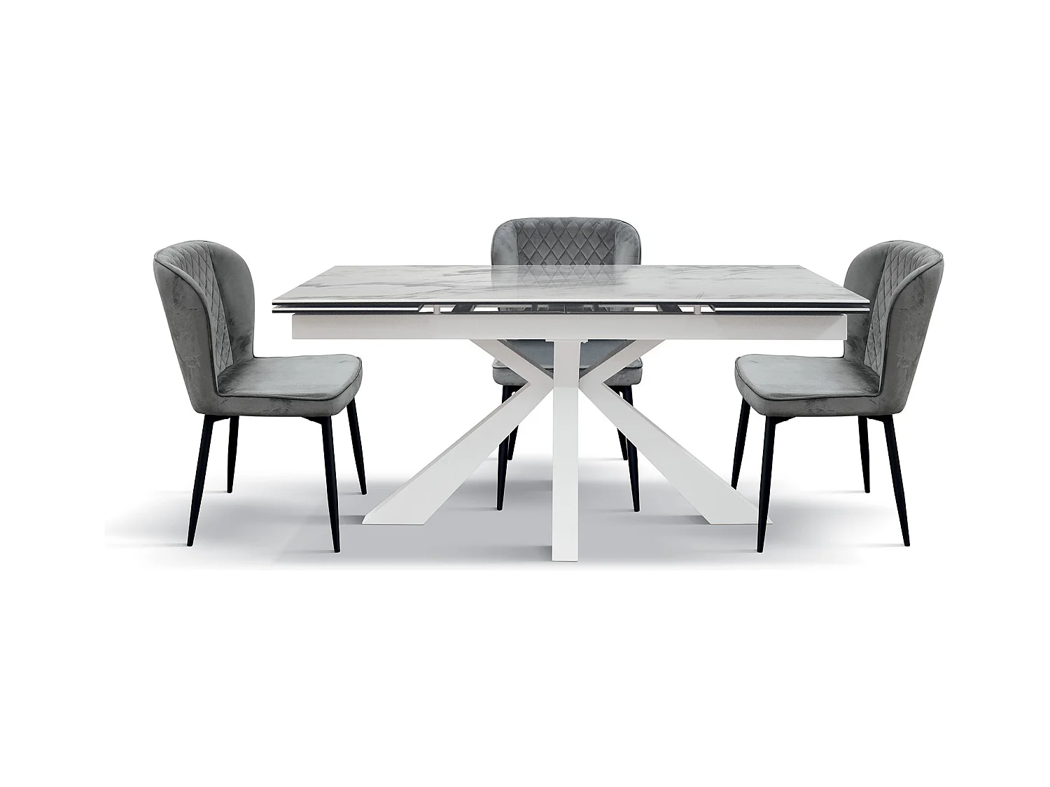 Tavolo vetroceramica effetto marmo, metallo bianco, allungabile 160x90 - BEVERLY HILLS