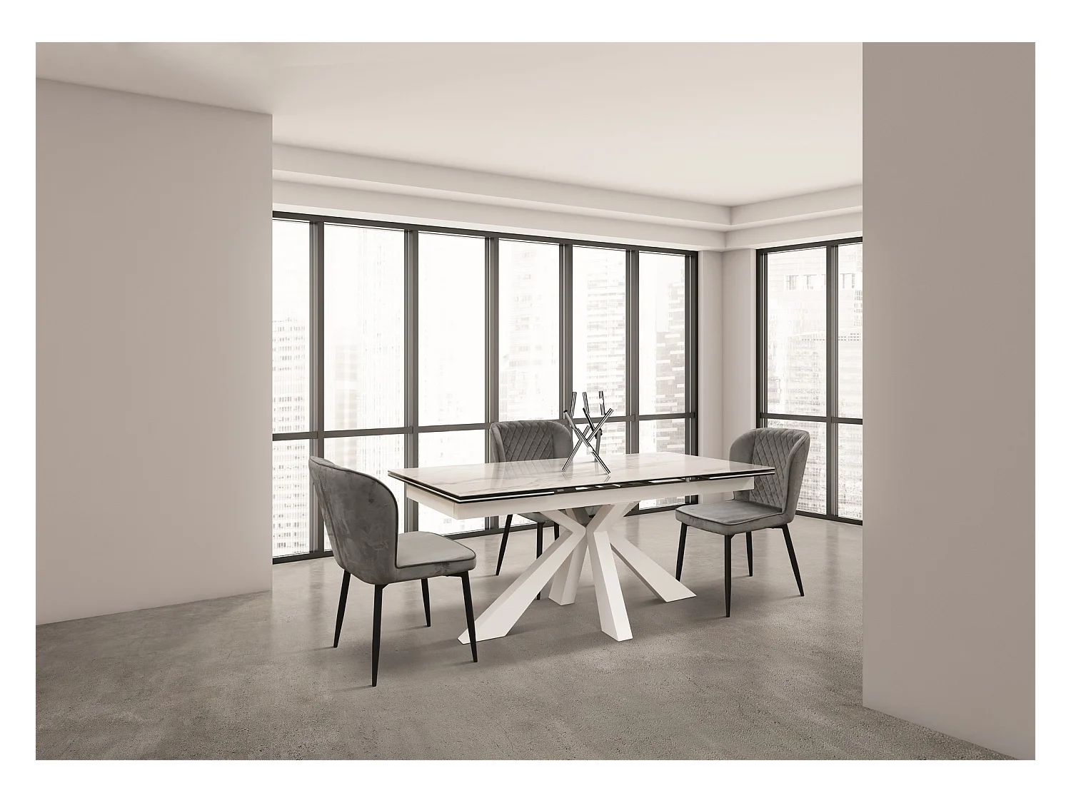 Tavolo vetroceramica effetto marmo, metallo bianco, allungabile 160x90 - BEVERLY HILLS