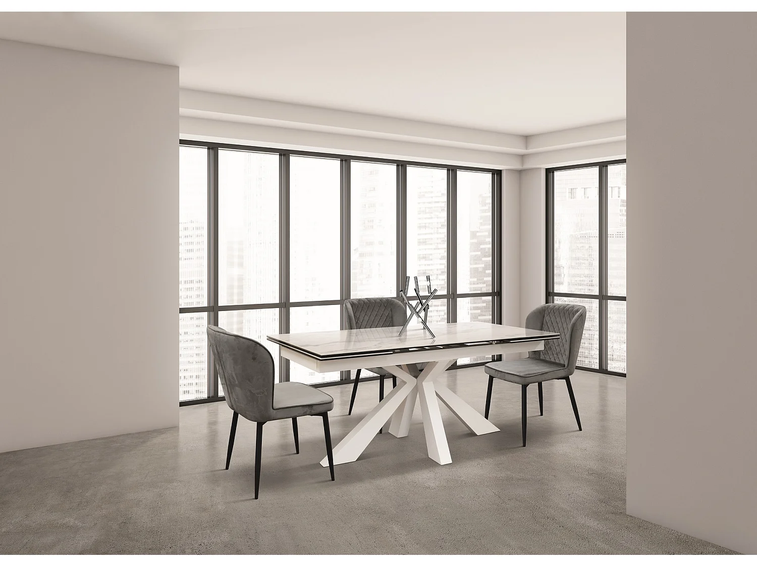 Table en vitrocéramique effet marbre, métal blanc, extensible 160x90 - BEVERLY HILLS