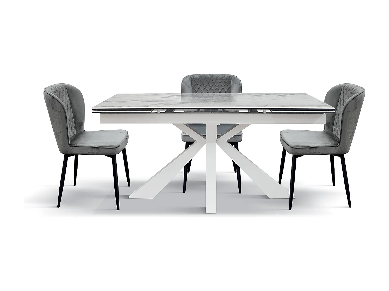 Table en vitrocéramique effet marbre, métal blanc, extensible 160x90 - BEVERLY HILLS