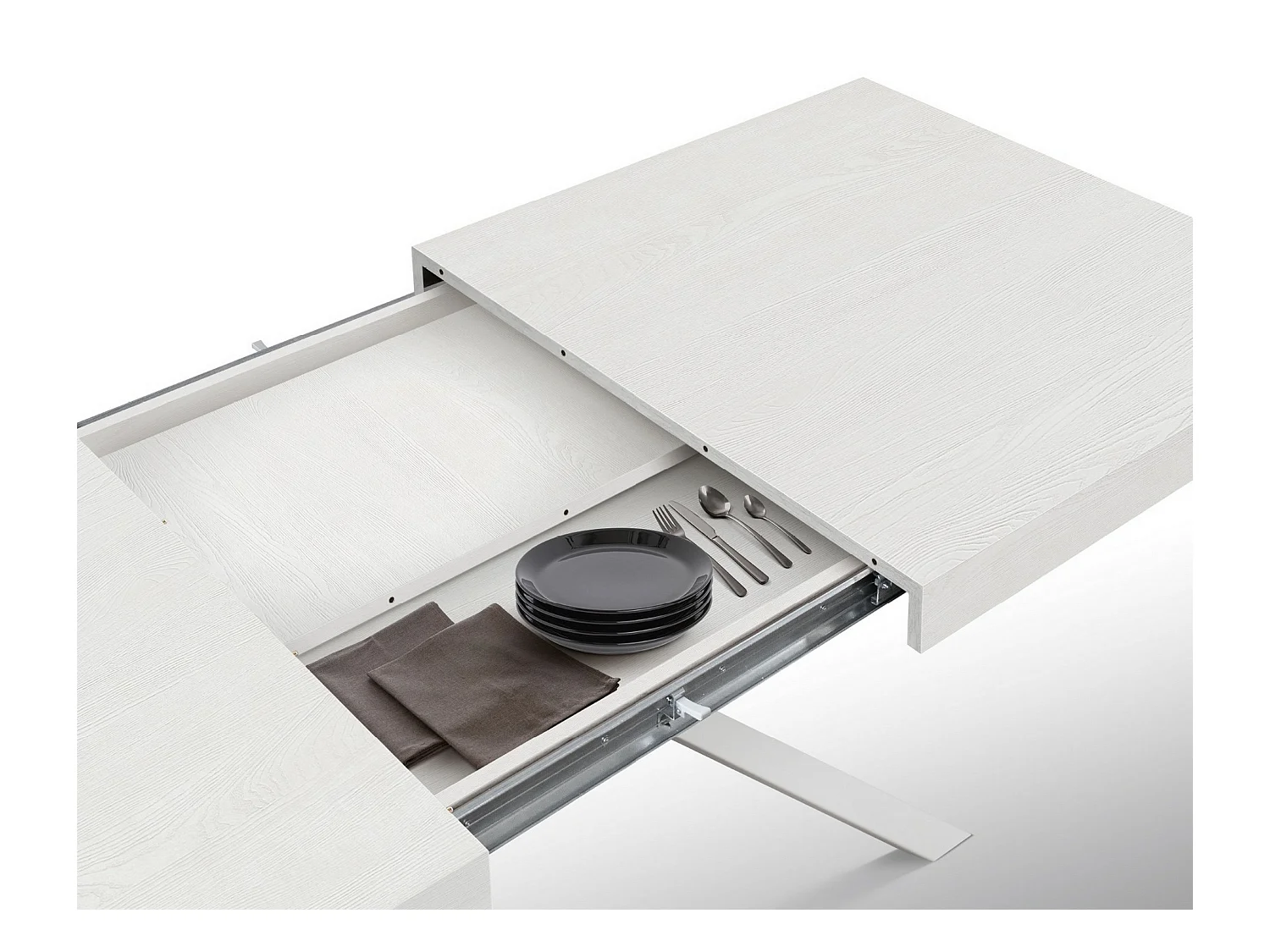 Weißer Eschenholztisch, weiße Metallbeine 95x90-145x90cm - FORTE DEI MARMI