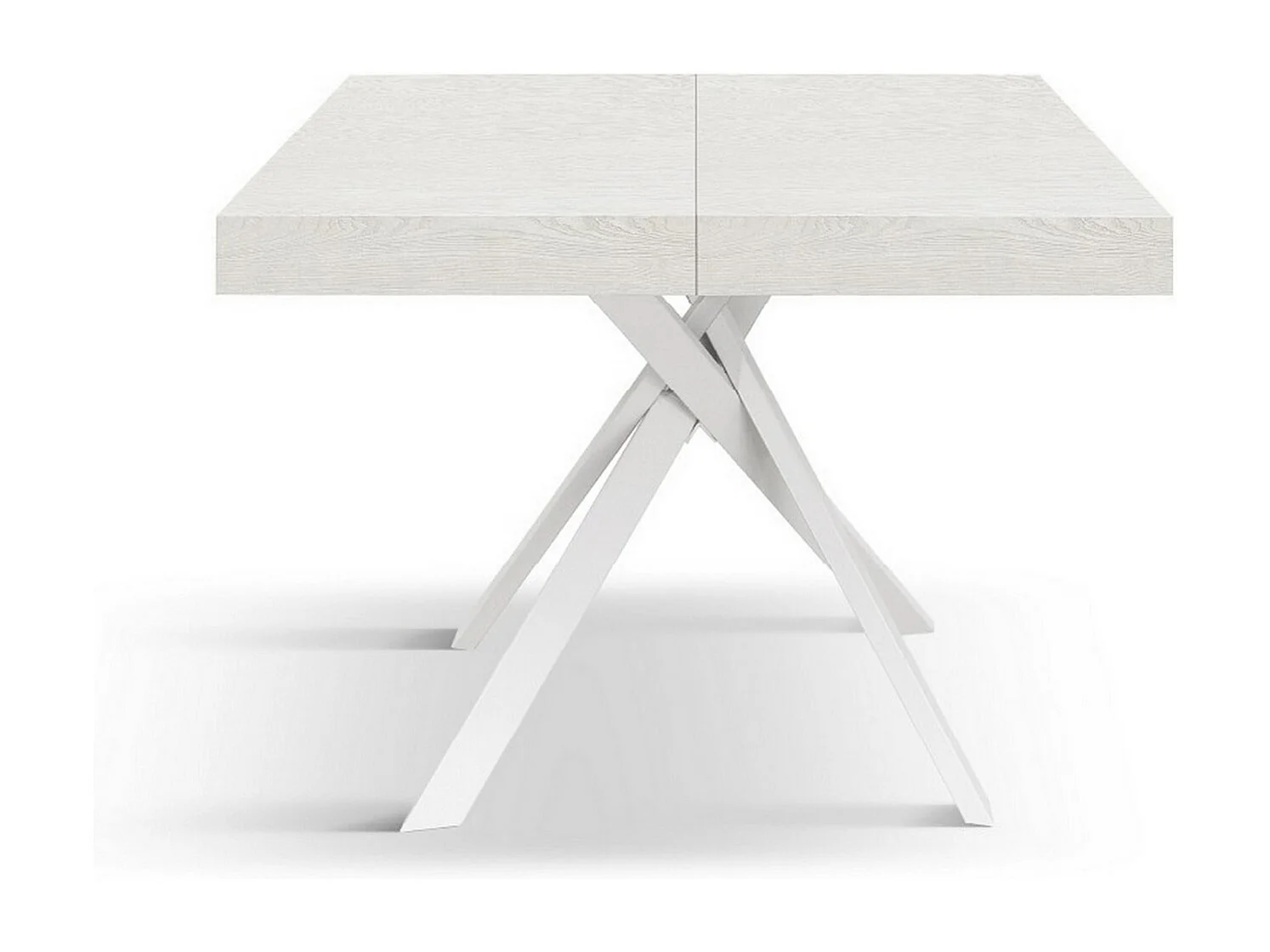 Table en frêne blanc, pieds en métal blanc 95x90-145x90cm - FORTE DEI MARMI