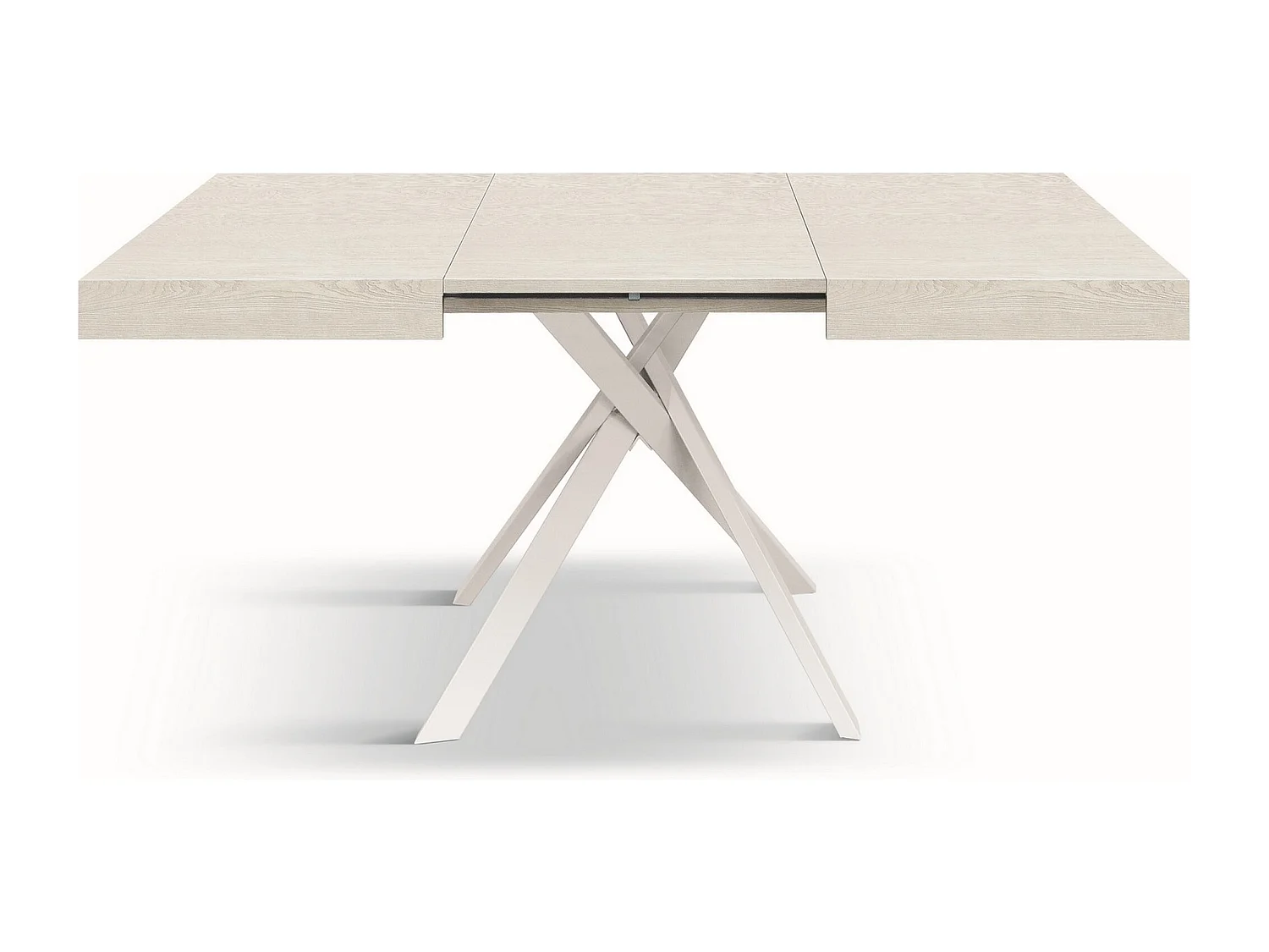 Table en frêne blanc, pieds en métal blanc 95x90-145x90cm - FORTE DEI MARMI