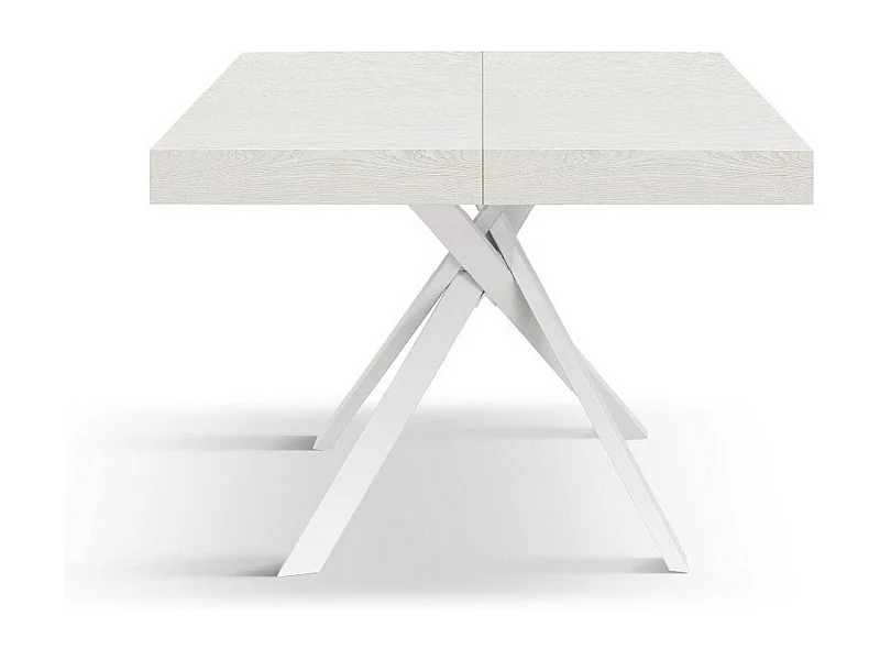 Tavolo legno bianco frassinato, gambe metallo bianco 95x90-145x90cm - FORTE DEI MARMI