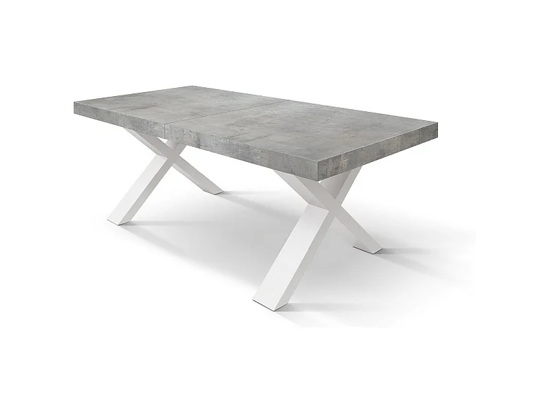 Zementgrauer Holztisch, weiße Beine, 180x90-260x90cm - AMALFI