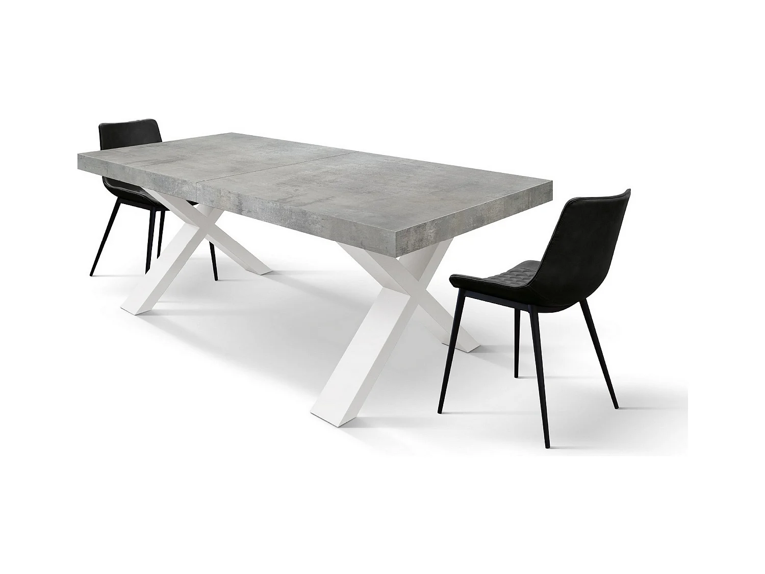 Table en bois gris ciment, pieds blancs, ext.180x90-260x90cm - AMALFI